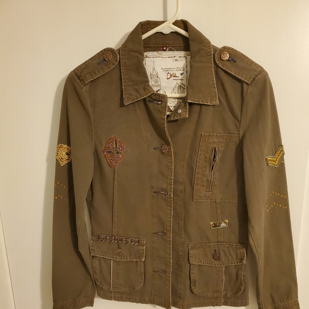 ChiQle Army Green Military Style Jacket